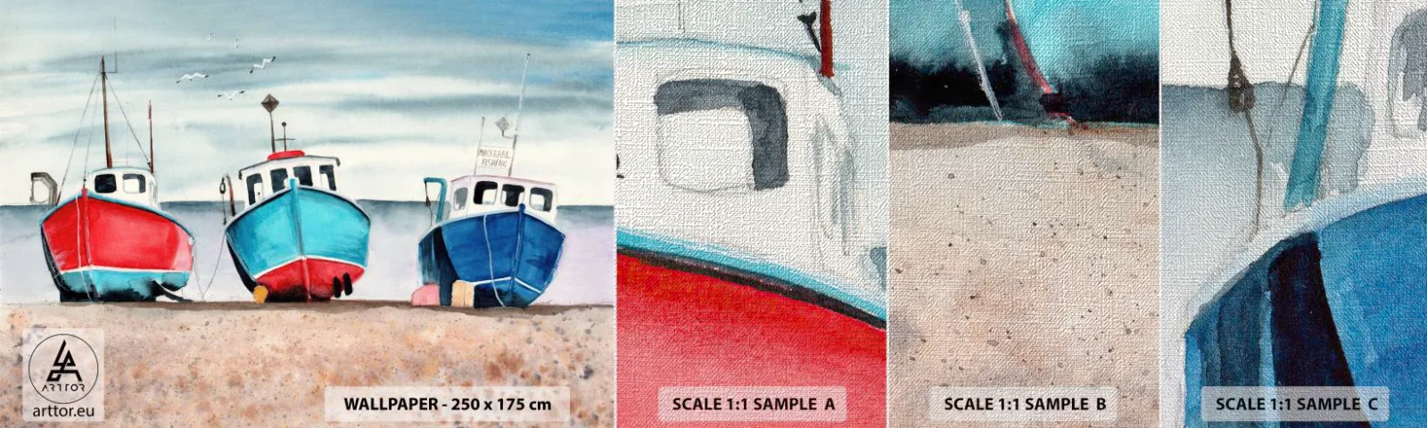 Échantillon de Papier Peint Premium Canvas - Prêt pour la pêche - Nautique, Bord de mer, Coupeurs de pêche - 100x30 cm