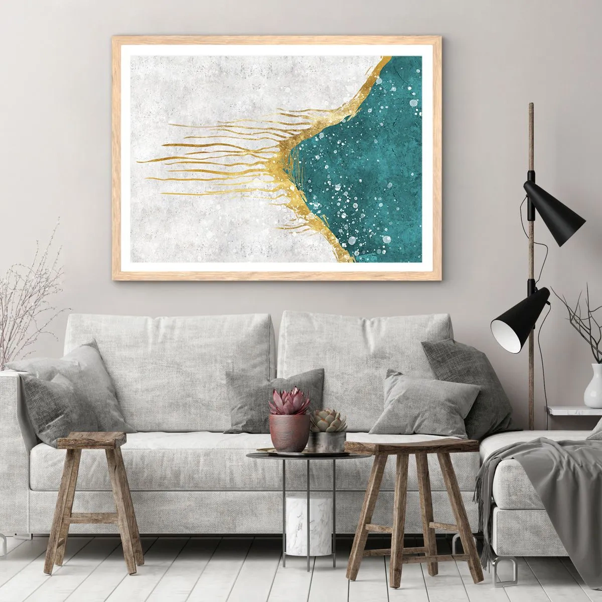 Affiche dans un chêne clair - Poster - Marée dorée - 50x40 cm