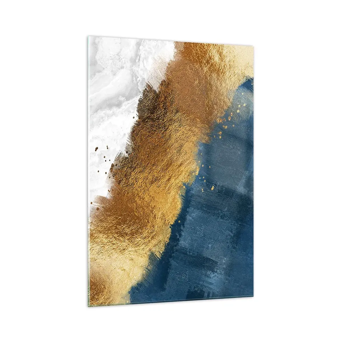 Impression sur verre - Image sur verre - Une composition abstraite dans des tons d'or, de bleu et de blanc. - 70x100cm - Les couleurs de l’été - Décoration murale moderne pour le salon et la chambre ARTTOR