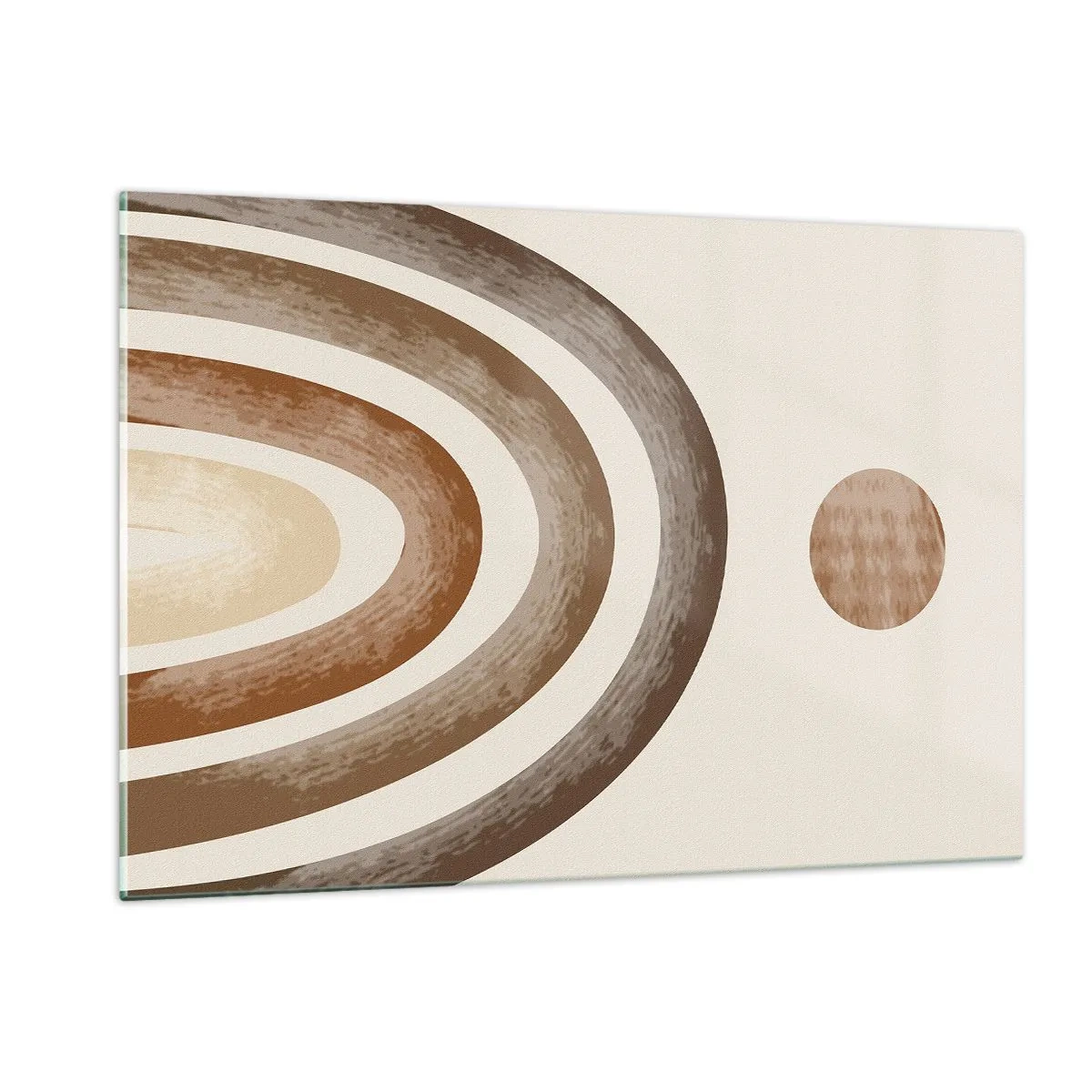 Impression sur verre - Image sur verre - Rayures et cercles abstraits dans des tons de marron - 120x80cm - Dans une galaxie lointaine - Décoration murale moderne pour le salon et la chambre ARTTOR