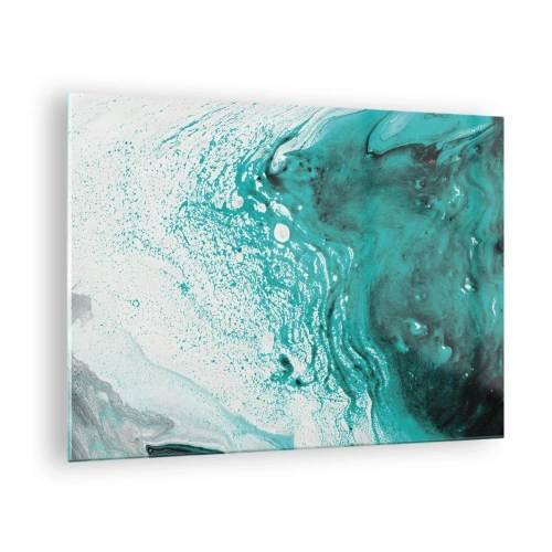Impression sur verre - Image sur verre - Une peinture abstraite dans les tons de blanc et de turquoise - 70x50cm - Se fondre dans le bleu et le turquoise - Décoration murale moderne pour le salon et la chambre ARTTOR