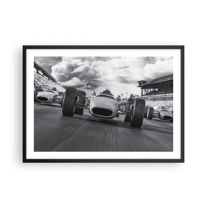 Affiche dans un cadre noir - Poster - Course de voitures classiques en mouvement - 70x50cm - Puissance! - Décoration murale moderne pour le salon et la chambre ARTTOR