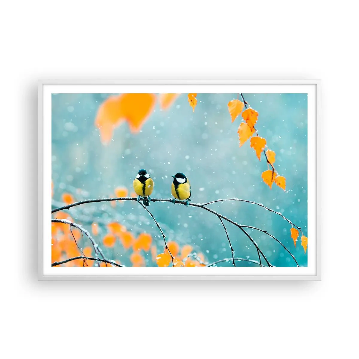 Affiche dans un cadre blanc - Poster - Potins d'oiseaux - 100x70 cm