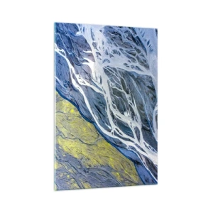 Impression sur verre - Image sur verre - Vue aérienne abstraite des lits de rivières sinueux - 70x100cm - Peintures rupestres de la nature - Décoration murale moderne pour le salon et la chambre ARTTOR