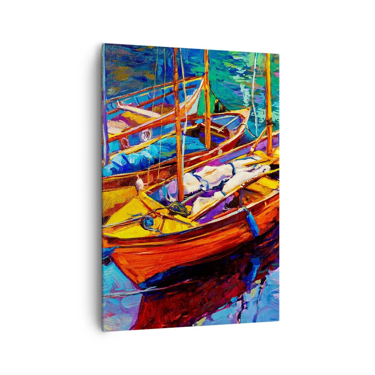 Impression sur toile - Image sur toile - Bateaux colorés sur une eau calme - 70x100cm - Sur l'eau épaisse de couleurs - Décoration murale moderne pour le salon et la chambre ARTTOR