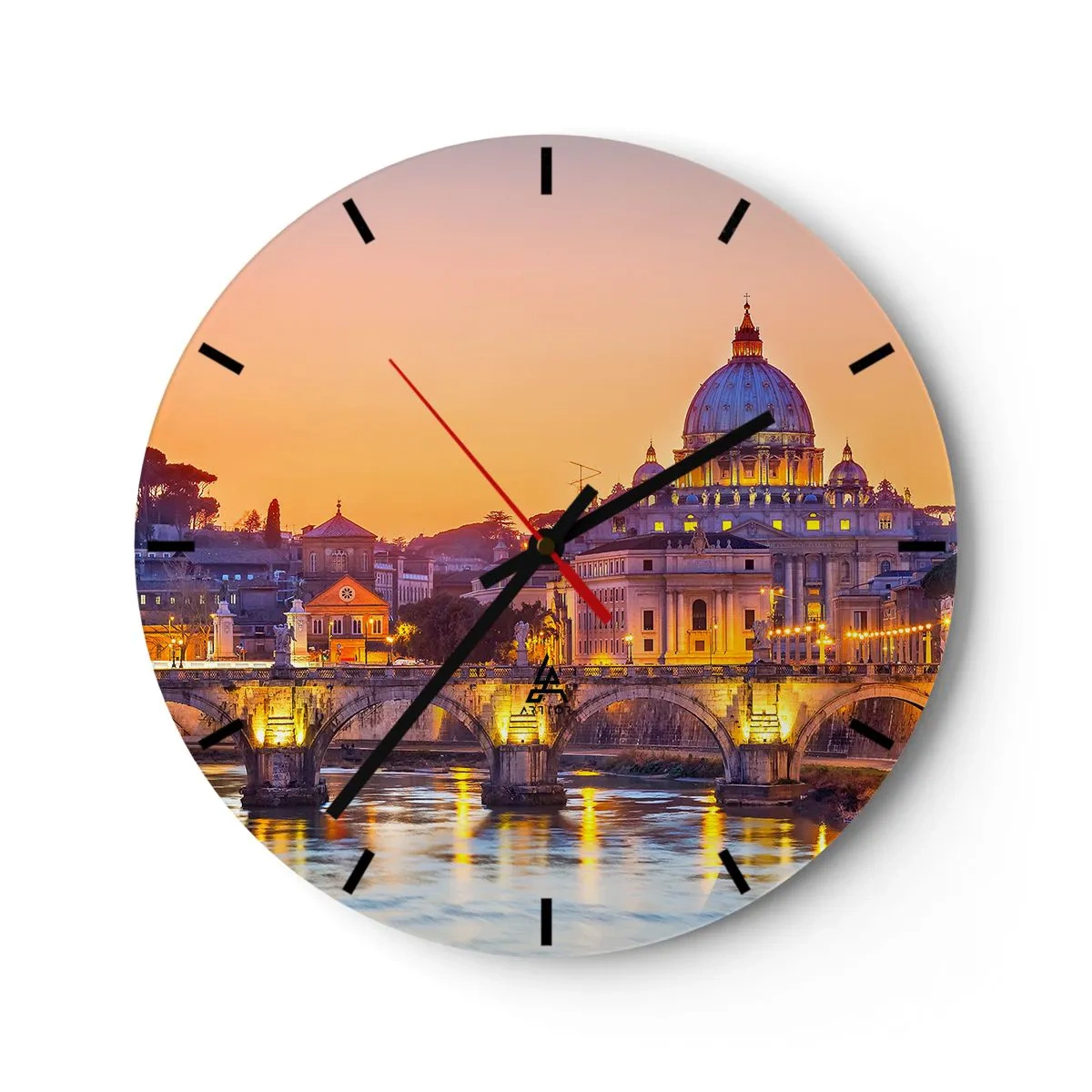 Horloge murale - Pendule murale - Coucher de soleil sur la ville éternelle - 40x40 cm