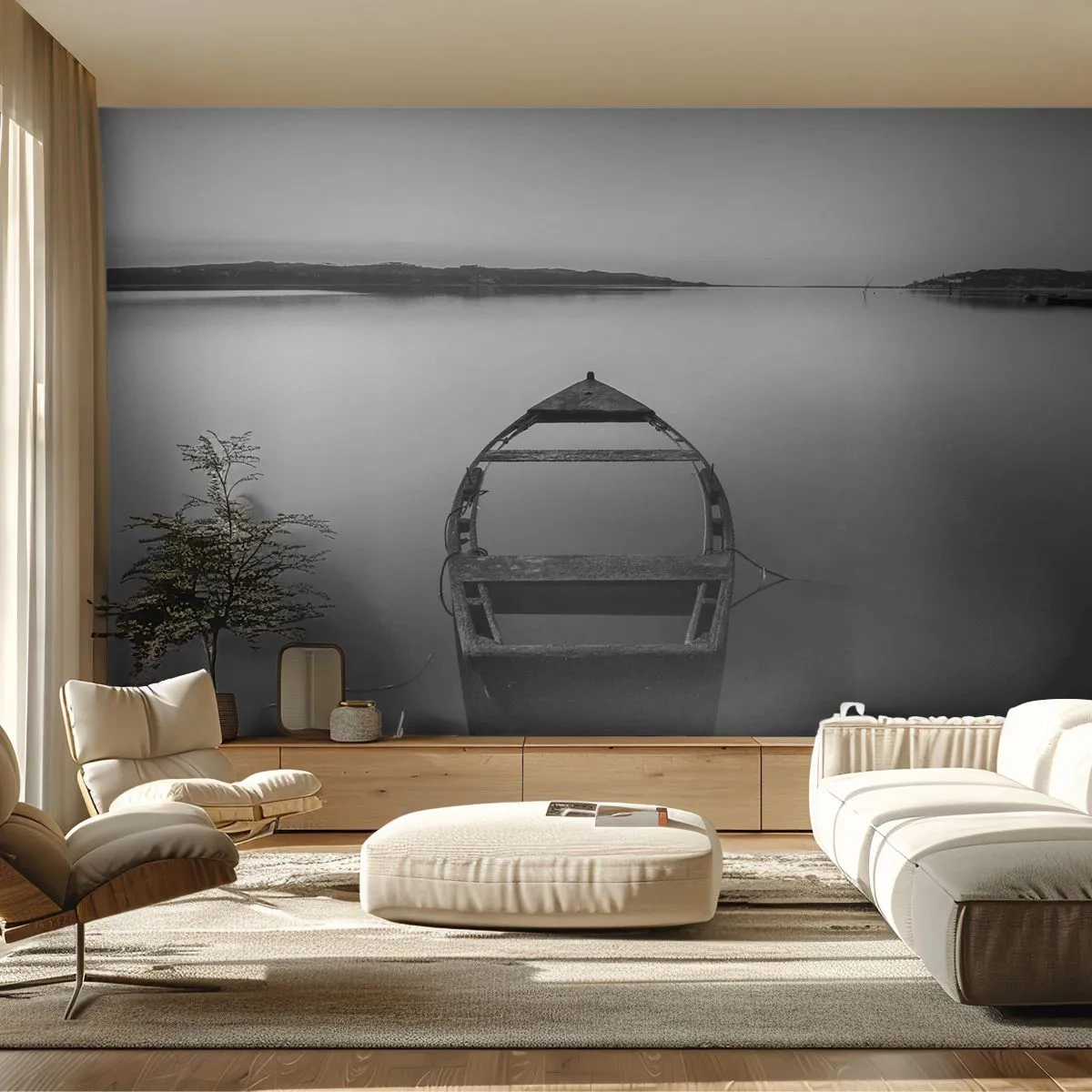 Papier Peint Photo Standard Eco - Nostalgie et mélancolie - Paysage, Lac, Bateau - 400x280 cm