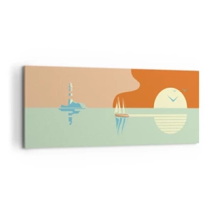 Impression sur toile - Image sur toile - Un paysage marin minimaliste avec un voilier et un coucher de soleil - 120x50cm - Paysage idéal de la mer - Décoration murale moderne pour le salon et la chambre ARTTOR