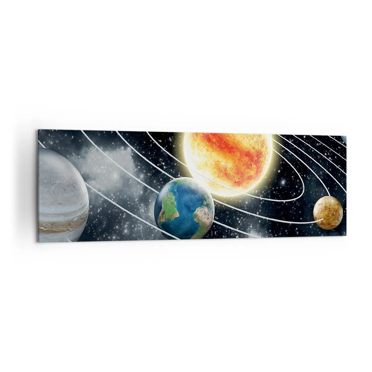 Impression sur toile - Image sur toile - Système solaire avec planètes et soleil dans l'espace - 160x50cm - Danse cosmique - Décoration murale moderne pour le salon et la chambre ARTTOR