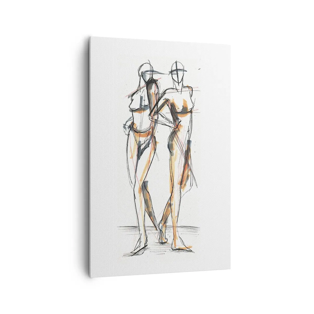 Impression sur toile - Image sur toile - Croquis artistique de deux silhouettes sur fond blanc - 80x120cm - Étude de la grâce - Décoration murale moderne pour le salon et la chambre ARTTOR