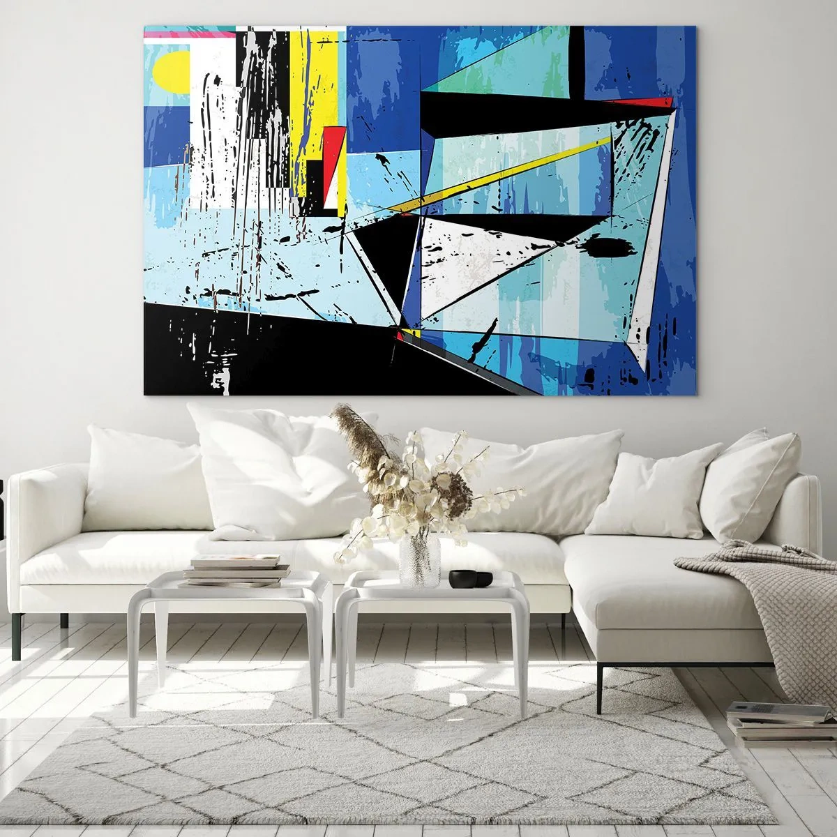Impression sur verre - Image sur verre - Composition géométrique abstraite dans les tons de bleu - 120x80cm - Regardez le monde sous un certain angle… - Décoration murale moderne pour le salon et la chambre ARTTOR