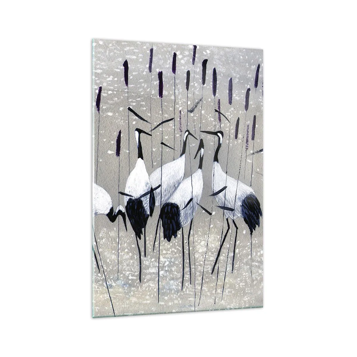 Impression sur verre - Image sur verre - Hérons dans l'herbe sur un fond paisible - 70x100cm - Parmi les siens - Décoration murale moderne pour le salon et la chambre ARTTOR