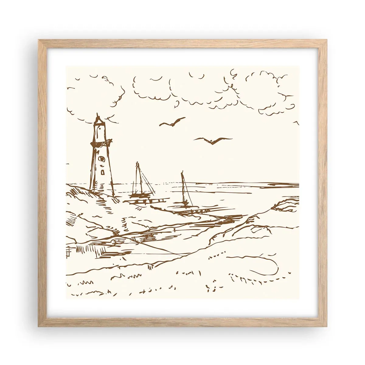 Affiche dans un chêne clair - Poster - Esquisse de souvenirs d'été - 50x50 cm