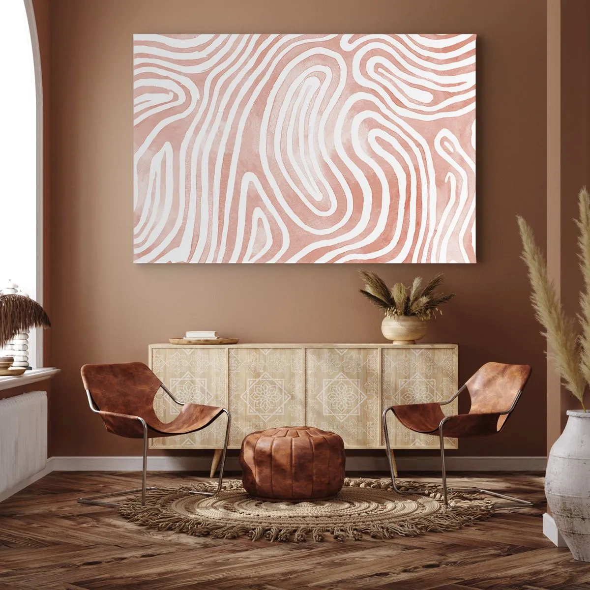 Impression sur toile - Image sur toile - Motif abstrait dans les tons de rose et de blanc - 70x50cm - Dans le labyrinthe de corail - Décoration murale moderne pour le salon et la chambre ARTTOR