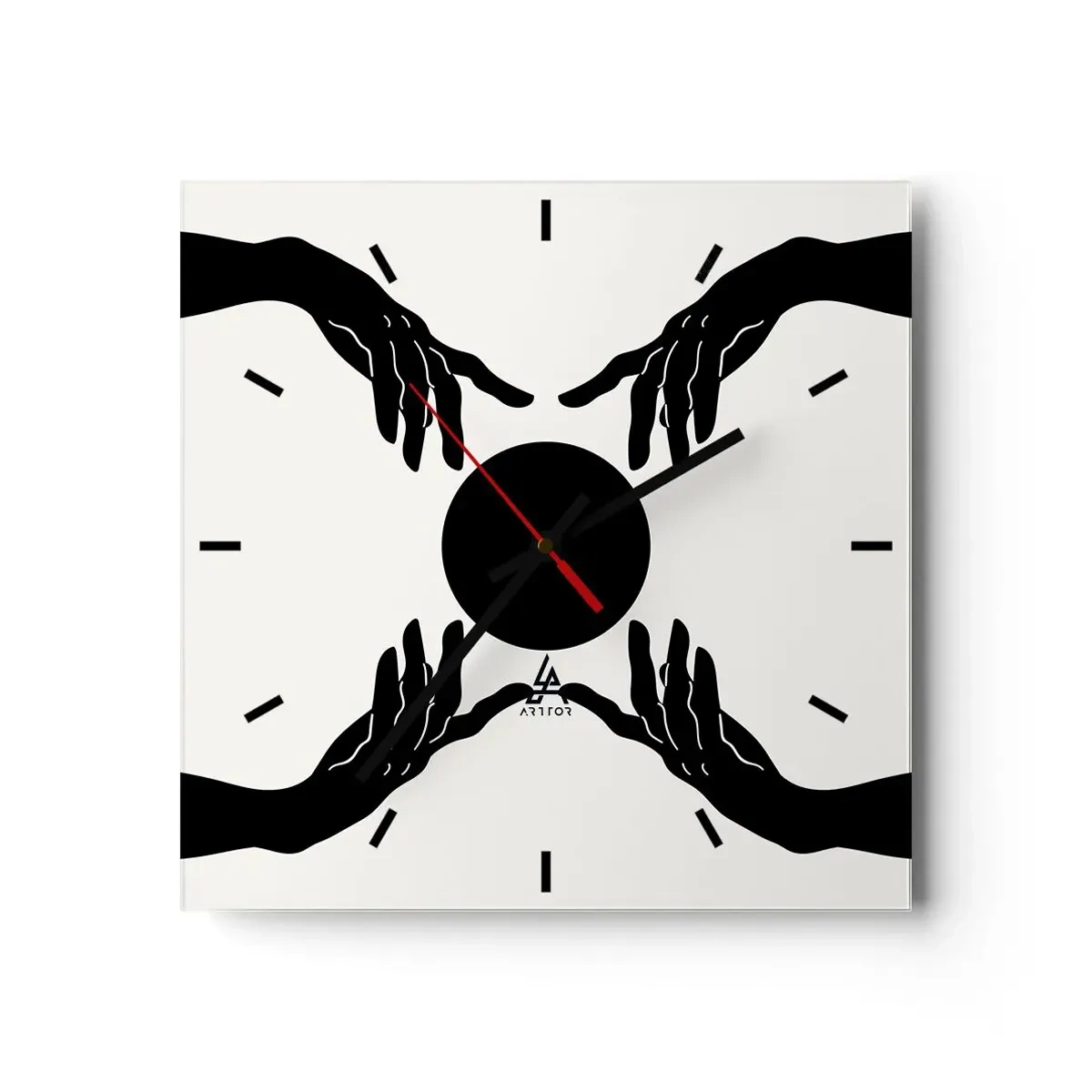 Horloge murale - Pendule murale - Mains noires dans une composition symétrique avec une boule - 30x30cm - Signe secret - Décoration murale moderne pour le salon et la chambre ARTTOR