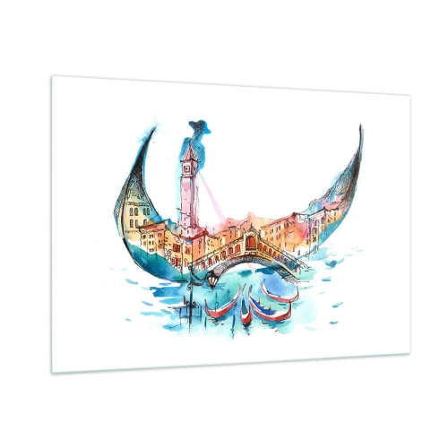 Impression sur verre - Image sur verre - Panorama aquarelle de Venise sous la forme d'un masque - 100x70cm - Nous naviguons à travers la ville - Décoration murale moderne pour le salon et la chambre ARTTOR