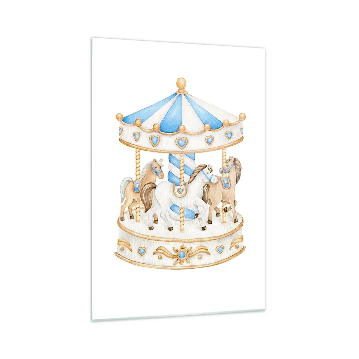 Impression sur verre - Image sur verre - Un carrousel aux couleurs pastel sur fond blanc - 70x100cm - Douce enfance - Décoration murale moderne pour le salon et la chambre ARTTOR