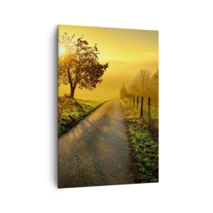 Impression sur toile - Image sur toile - Une route pittoresque au coucher du soleil avec un arbre solitaire en arrière-plan - 70x100cm - Après-midi de miel - Décoration murale moderne pour le salon et la chambre ARTTOR