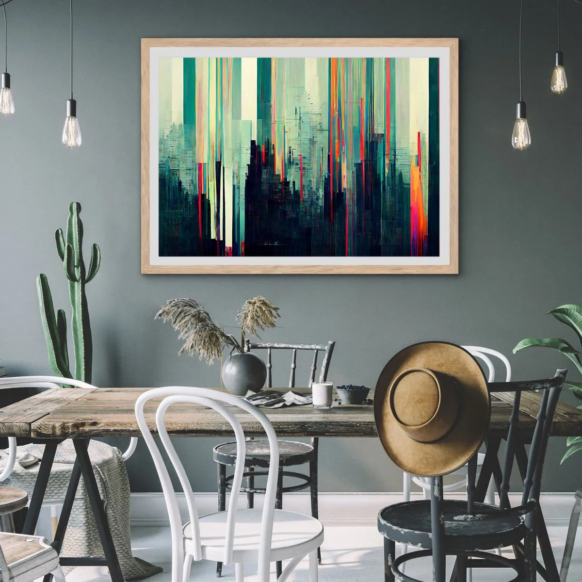 Affiche dans un chêne clair - Poster - Ville futuriste - 100x70 cm