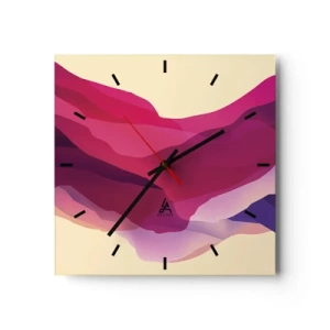 Horloge murale - Pendule murale - Vagues abstraites dans des tons violets et roses sur un fond clair - 30x30cm - Vagues pourpre - Décoration murale moderne pour le salon et la chambre ARTTOR