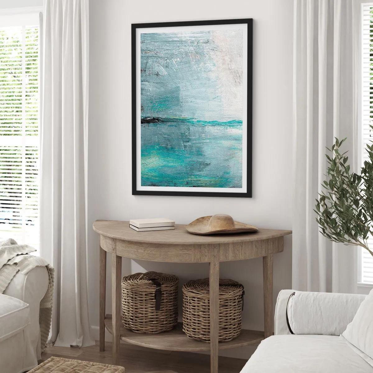 Affiche dans un cadre noir - Poster - Horizontalement en bleu - 70x100 cm