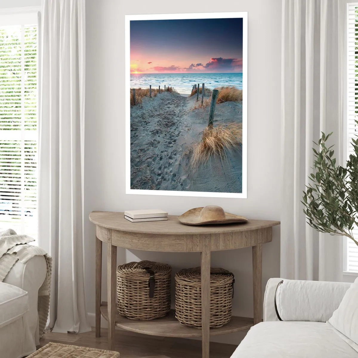 Affiche - Poster - Sentier de plage au coucher du soleil avec vue sur la mer - 50x70cm - Tu as versé l'éclat de l'arc-en-ciel sur les flots - Décoration murale moderne pour le salon et la chambre ARTTOR