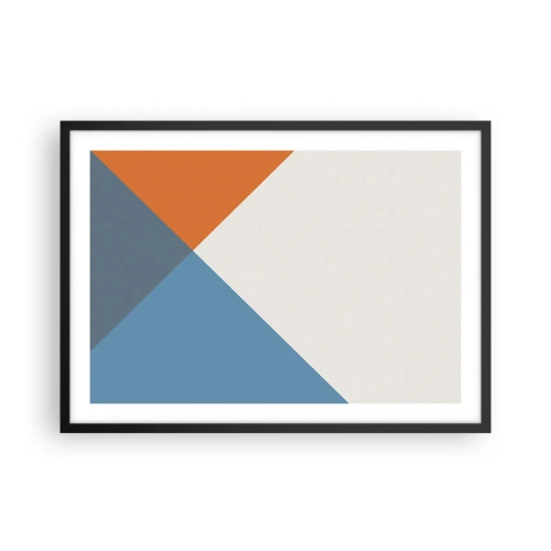 Affiche dans un cadre noir - Poster - Triangles géométriques dans les tons de bleu et d'orange - 70x50cm - Sous cette angle.... - Décoration murale moderne pour le salon et la chambre ARTTOR