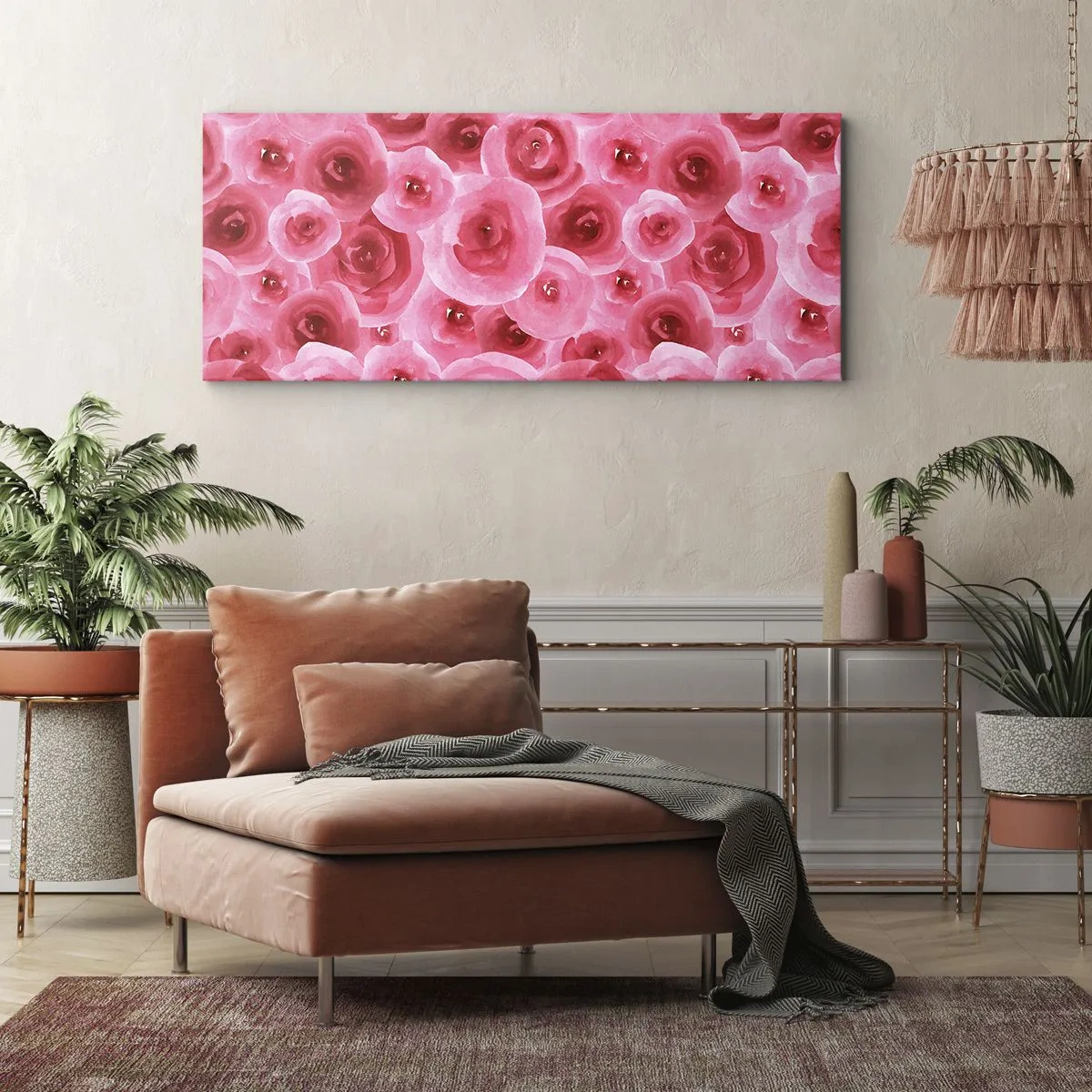 Impression sur toile - Image sur toile - Roses délicates dans des tons pastel de rose - 140x50cm - Roses en-haut et en-bas - Décoration murale moderne pour le salon et la chambre ARTTOR