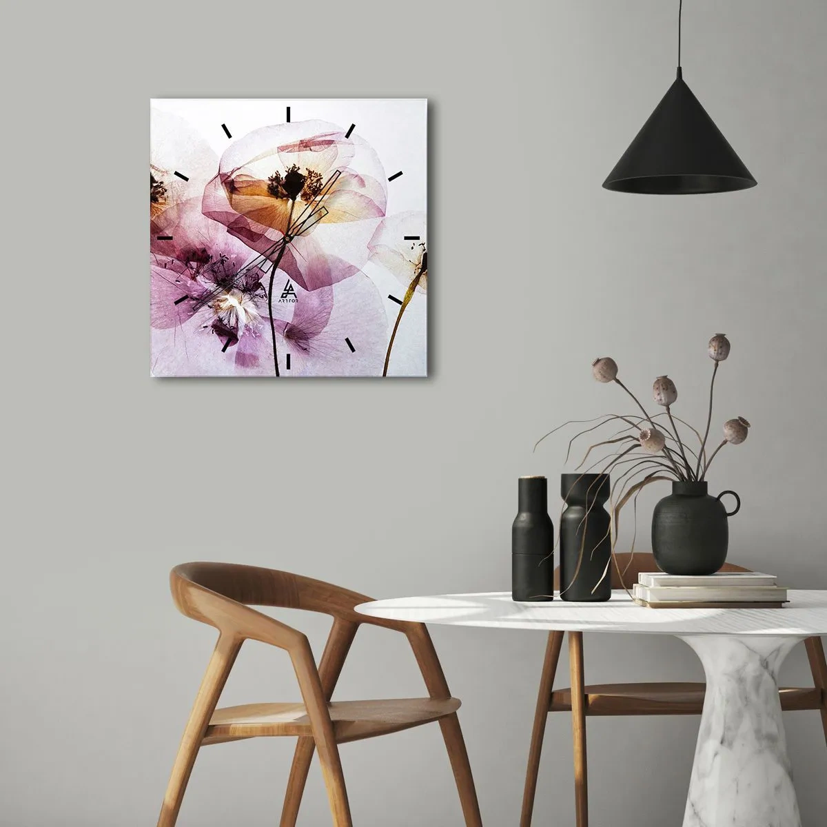 Horloge murale - Pendule murale - Corps de fleurs transparente - 40x40 cm