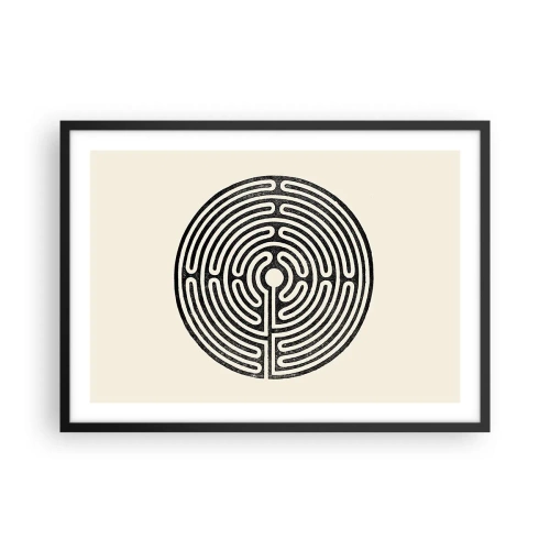 Affiche dans un cadre noir - Poster - Labyrinthe circulaire noir et blanc sur fond clair - 70x50cm - Ordre mystérieux - Décoration murale moderne pour le salon et la chambre ARTTOR