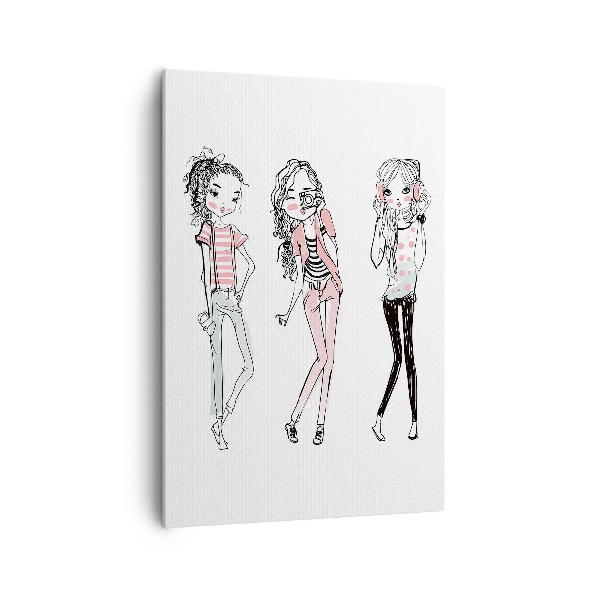 Impression sur toile - Image sur toile - Illustration de filles à la mode aux couleurs pastel - 70x100cm - On va s'amuser - Décoration murale moderne pour le salon et la chambre ARTTOR
