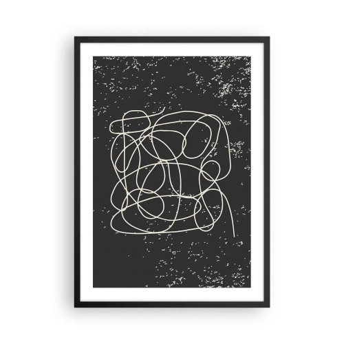 Affiche dans un cadre noir - Poster - Lignes chaotiques sur fond noir avec des points blancs - 50x70cm - Errance des pensées - Décoration murale moderne pour le salon et la chambre ARTTOR