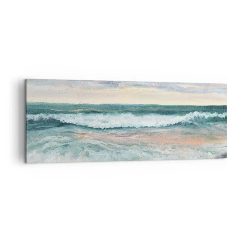 Impression sur toile - Image sur toile - Vagues de la mer contre un ciel nuageux au coucher du soleil - 140x50cm - Ici tu adouciras ton âme - Décoration murale moderne pour le salon et la chambre ARTTOR