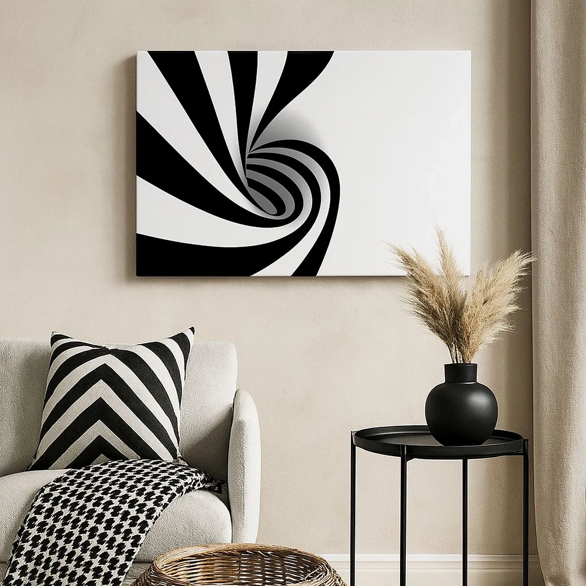 Impression sur toile - Image sur toile - Vortex optique abstrait en noir et blanc - 70x50cm - Et pourtant ça tourne - Décoration murale moderne pour le salon et la chambre ARTTOR
