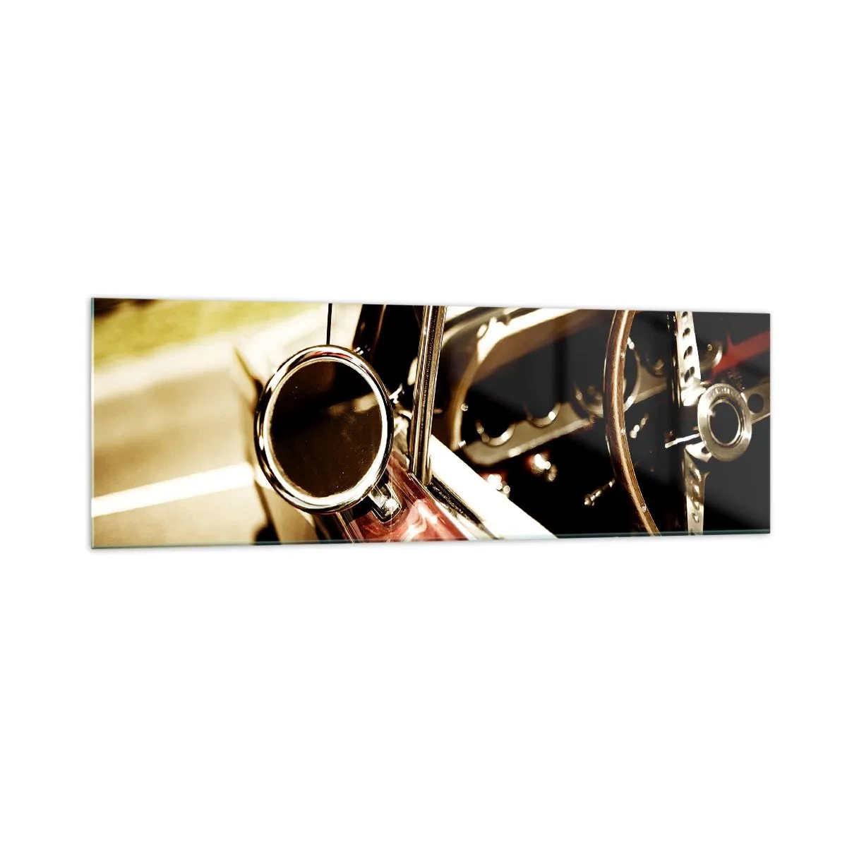 Impression sur verre - Image sur verre - Gros plan du miroir et de l'intérieur d'une voiture rétro classique - 160x50cm - Auto avec une âme - Décoration murale moderne pour le salon et la chambre ARTTOR