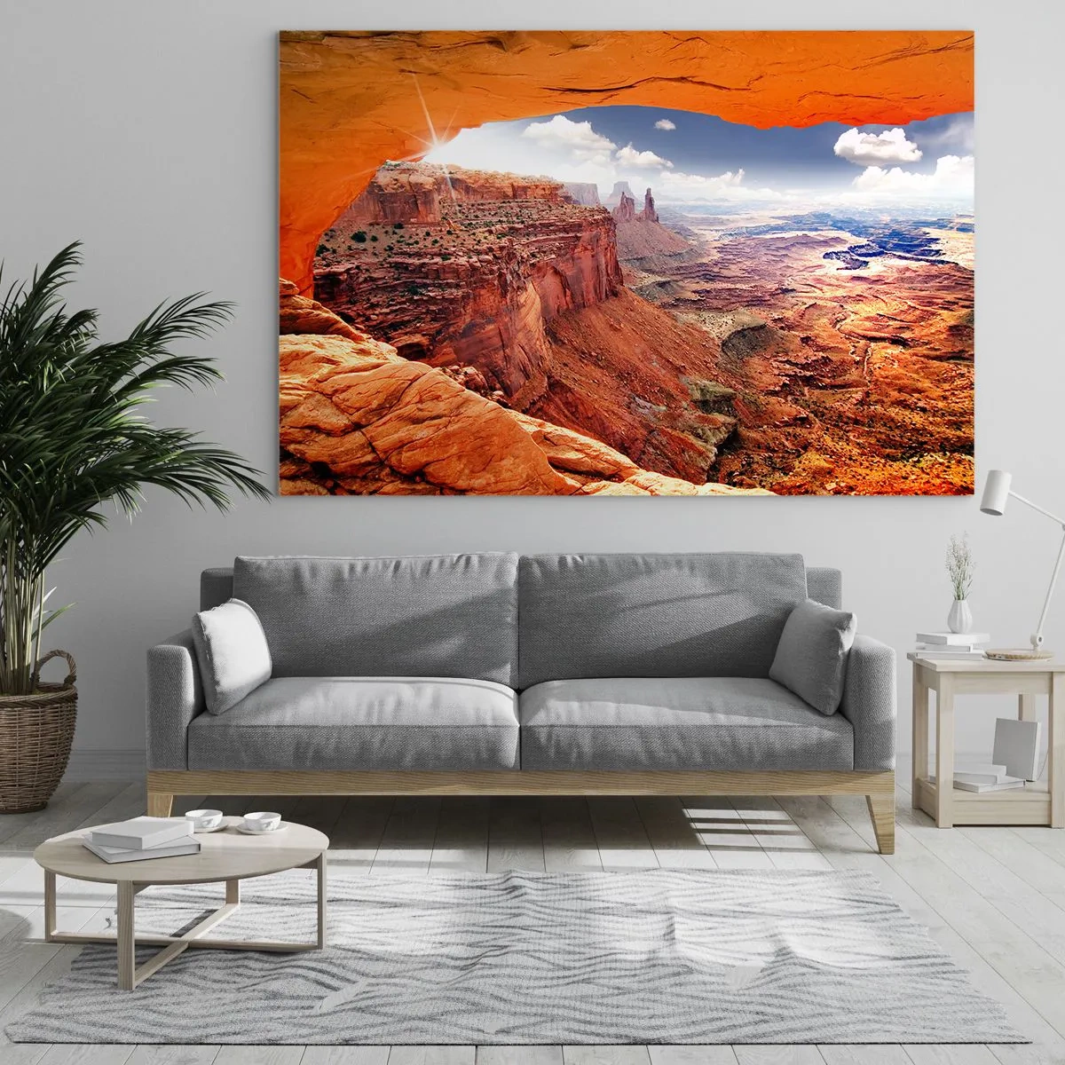 Impression sur verre - Image sur verre - Vue du canyon à travers une arche rocheuse avec les rayons du soleil - 120x80cm - Sculpté par la nature elle-même - Décoration murale moderne pour le salon et la chambre ARTTOR