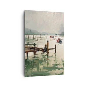 Impression sur toile - Image sur toile - Un port pittoresque avec des bateaux sur une eau calme - 80x120cm - Trempé dans une lune en fusion - Décoration murale moderne pour le salon et la chambre ARTTOR