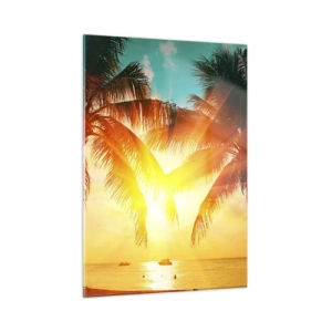 Impression sur verre - Image sur verre - Palmiers ensoleillés sur une plage tropicale - 50x70cm - Couple exotique - Décoration murale moderne pour le salon et la chambre ARTTOR