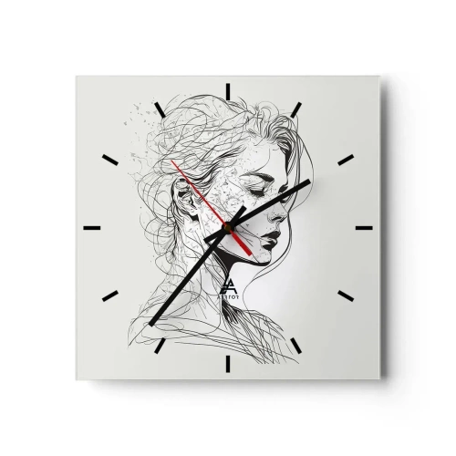 Horloge murale - Pendule murale - Un portrait délicat d'une femme dans un style graphique minimaliste. - 30x30cm - Portrait en pensée - Décoration murale moderne pour le salon et la chambre ARTTOR