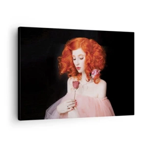 Impression sur toile - Image sur toile - Une femme aux cheveux roux tenant une rose - 70x50cm - De style baroque - Décoration murale moderne pour le salon et la chambre ARTTOR