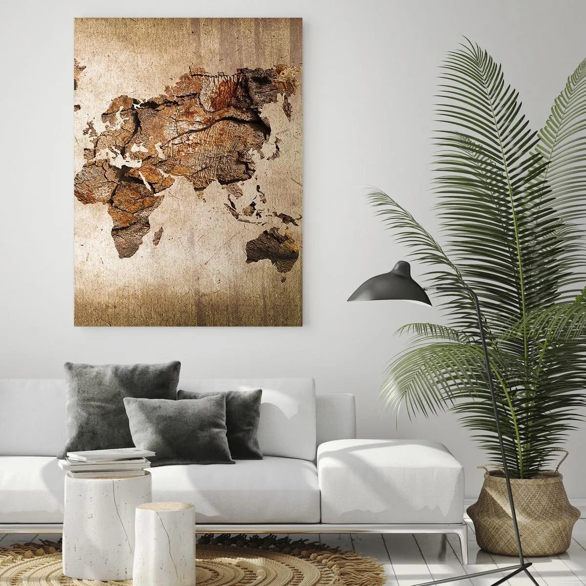 Impression sur verre - Image sur verre - Une carte du monde dans un style rustique en bois - 80x120cm - Découverte du monde - Décoration murale moderne pour le salon et la chambre ARTTOR