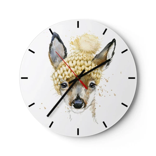 Horloge murale - Pendule murale - Un cerf mignon avec un chapeau d'hiver - 30x30cm - Pour l'hiver dans la forêt enneigée - Décoration murale moderne pour le salon, la cuisine et la chambre ARTTOR