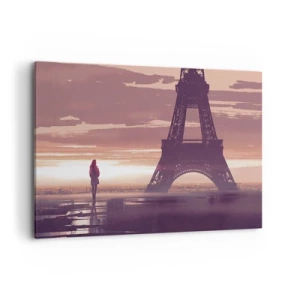 Impression sur toile - Image sur toile - Une silhouette regardant la Tour Eiffel à la lumière du soleil couchant - 100x70cm - Seulement deux d'entre eux - Décoration murale moderne pour le salon et la chambre ARTTOR