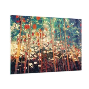 Impression sur verre - Image sur verre - Forêt de bambous colorée avec un éclairage chaleureux - 100x70cm - La vie secrète des feuilles - Décoration murale moderne pour le salon et la chambre ARTTOR
