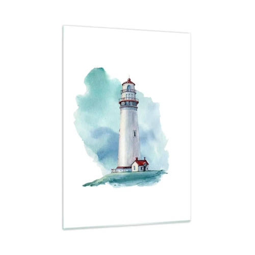 Impression sur verre - Image sur verre - Un phare contre un ciel bleu aquarelle - 50x70cm - La douce sœur du bleu - Décoration murale moderne pour le salon et la chambre ARTTOR