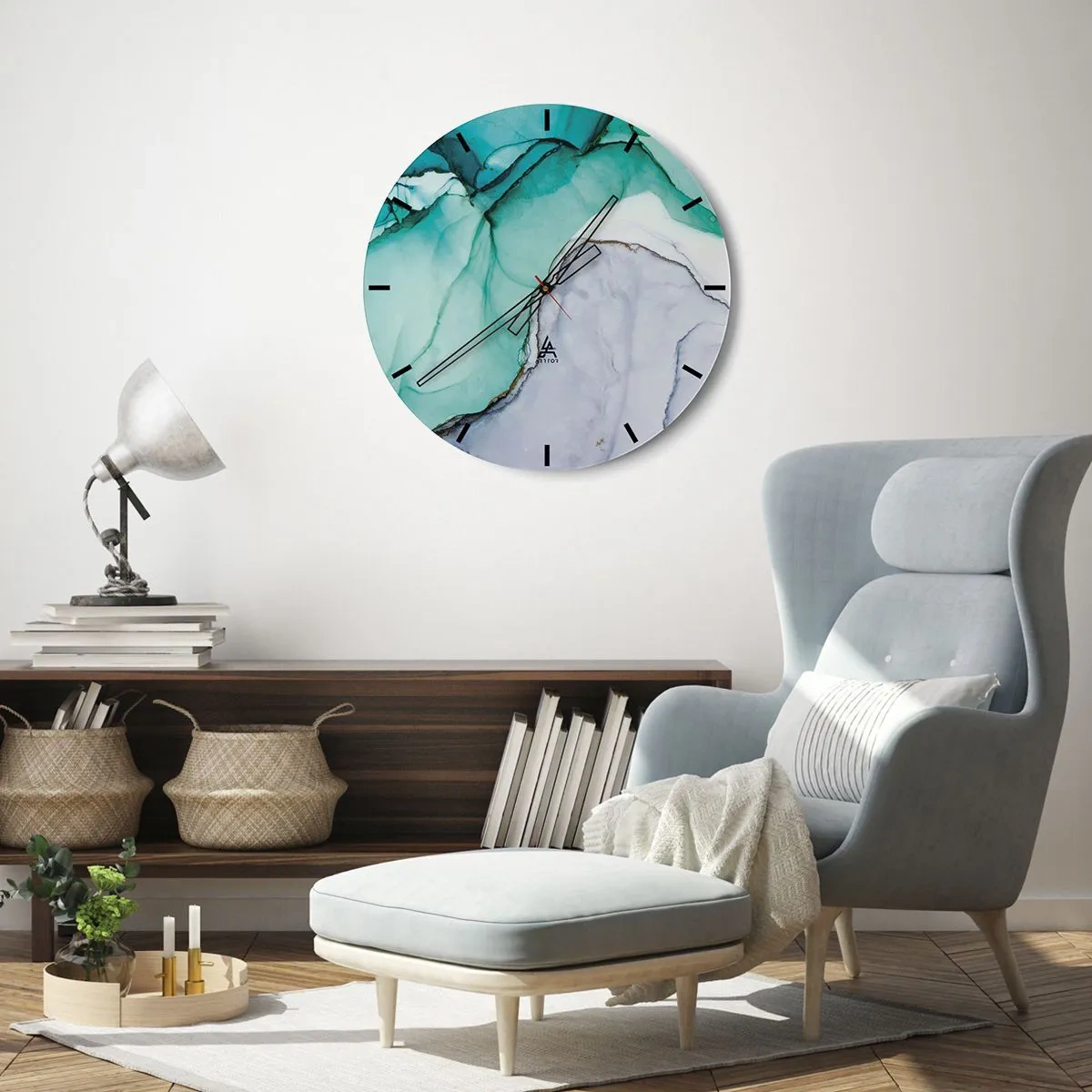 Horloge murale - Pendule murale - Étude de turquoise - 30x30 cm