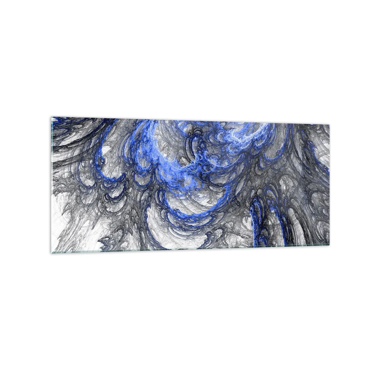 Impression sur verre - Image sur verre - Vagues abstraites dans des tons de bleu et de gris - 120x50cm - La naissance d'une vague - Décoration murale moderne pour le salon et la chambre ARTTOR