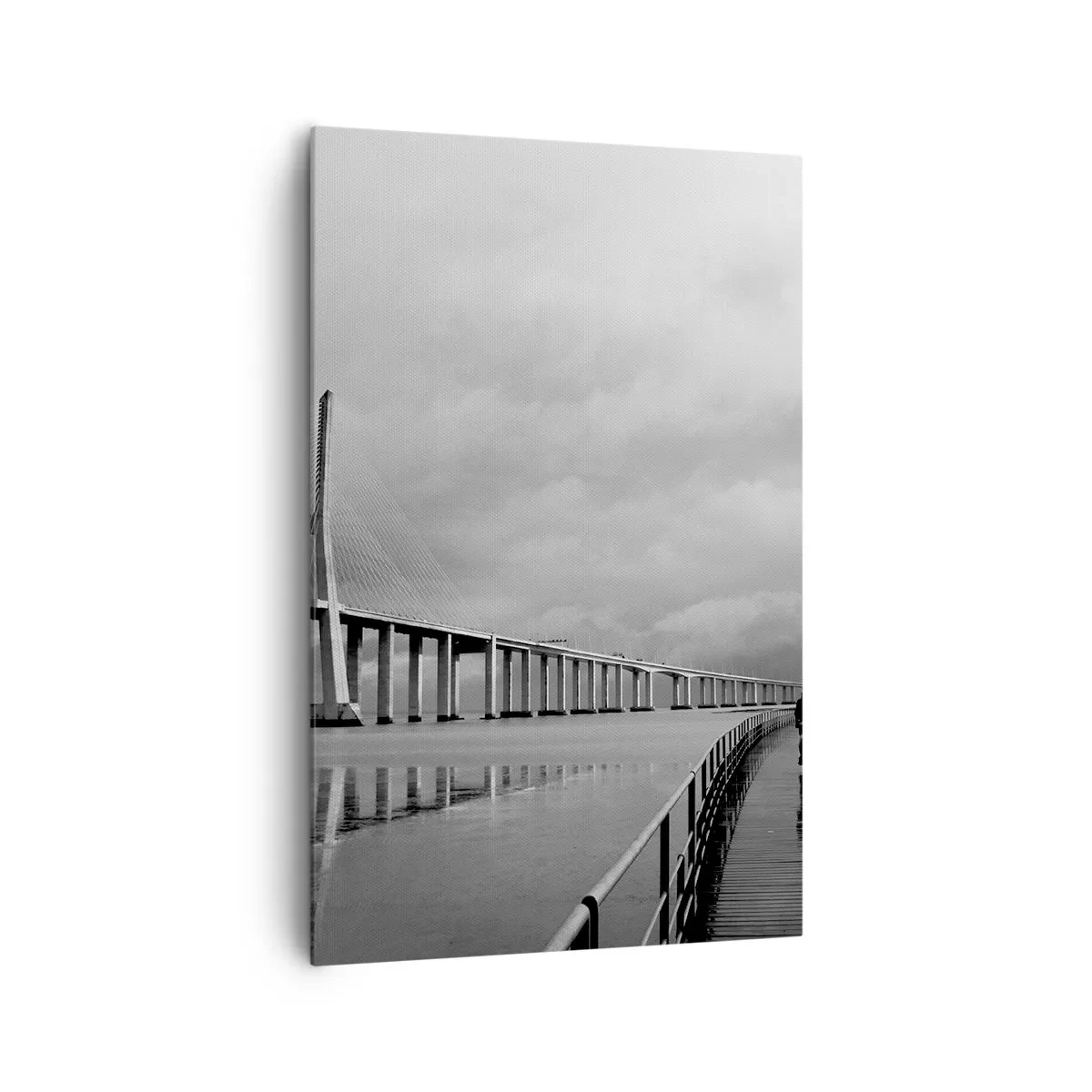 Impression sur toile - Image sur toile - Un pont suspendu au-dessus de l'eau en noir et blanc - 80x120cm - A tous ceux qui lui sont important - Décoration murale moderne pour le salon et la chambre ARTTOR