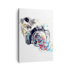 Impression sur toile - Image sur toile - Appareil photo aquarelle avec des détails colorés - 50x70cm - Dans l'oeil de l'objectif - Décoration murale moderne pour le salon et la chambre ARTTOR
