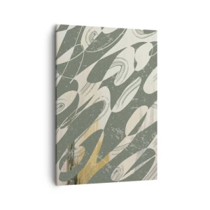 Impression sur toile - Image sur toile - Formes dynamiques dans des tons de vert et d'or - 50x70cm - Abstraction rythmique - Décoration murale moderne pour le salon et la chambre ARTTOR